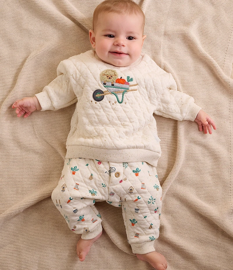 Purebaby Baby Long-Sleeve Chenille Animal-Appliqued Sweatshirt & Veggie Patch Printed Jogger Pant Set