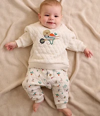 Purebaby Baby Long-Sleeve Chenille Animal-Appliqued Sweatshirt & Veggie Patch Printed Jogger Pant Set