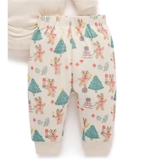 Purebaby Baby Long Sleeve Christmas Reindeer Applique Organic Cotton Bodysuit & Printed Leggings with Beanie 3-Piece Gift Set