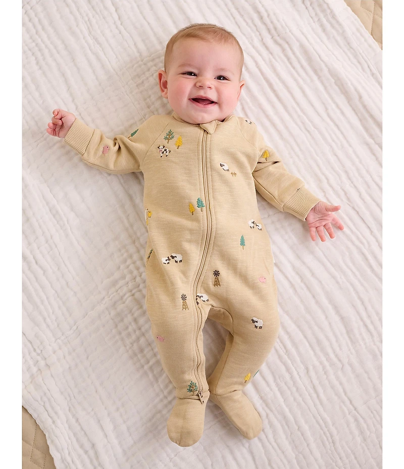 Purebaby Baby Organic Cotton Embroidered Fleece Footie Coverall