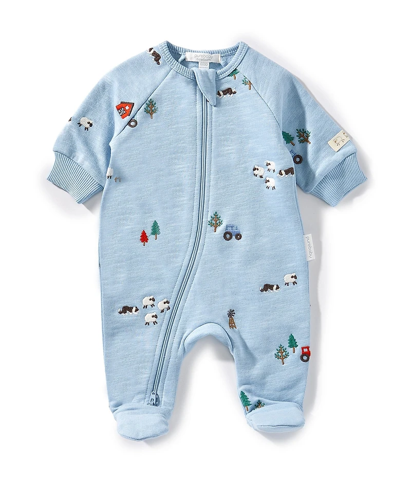 Purebaby Baby Organic Cotton Embroidered Fleece Footie Coverall