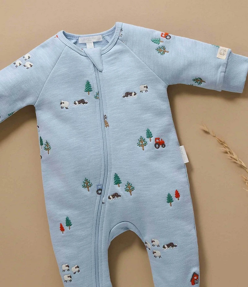 Purebaby Baby Organic Cotton Embroidered Fleece Footie Coverall