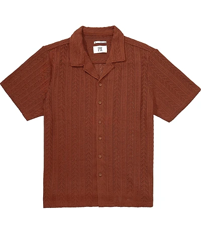 PX Clothing Camp Collar Short Sleeve Crochet Shirt