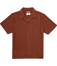 PX Clothing Camp Collar Short Sleeve Crochet Shirt