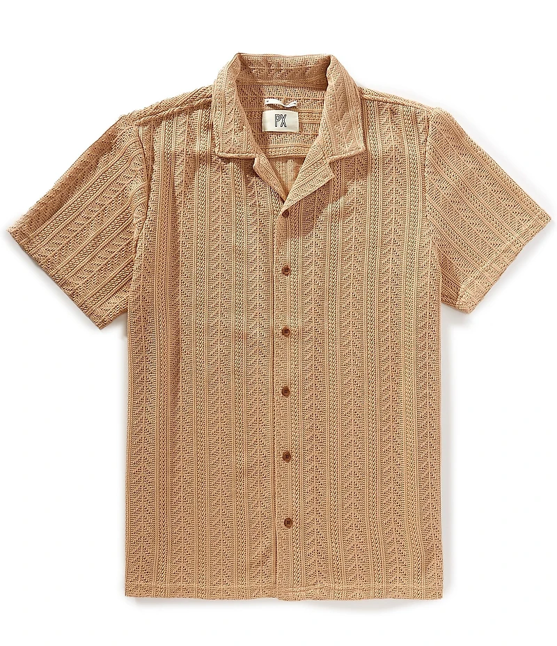 PX Clothing Camp Collar Short Sleeve Crochet Shirt