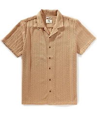 PX Clothing Camp Collar Short Sleeve Crochet Shirt
