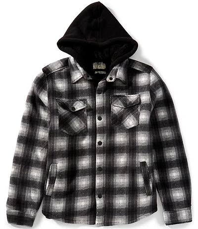 PX Clothing Plaid Long Sleeve Faux Sherpa Polar Fleece Hooded Shirt Jacket