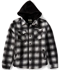 PX Clothing Plaid Long Sleeve Faux Sherpa Polar Fleece Hooded Shirt Jacket