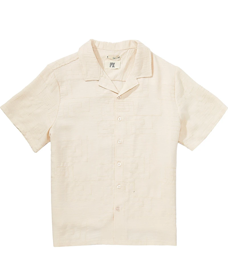 PX Clothing Short Sleeve Button Front Embroidered Camp Shirt