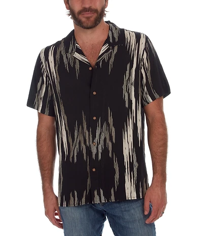 PX Clothing Short Sleeve Camp Neckline Vertical Zig-Zag Woven Shirt