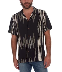 PX Clothing Short Sleeve Camp Neckline Vertical Zig-Zag Woven Shirt
