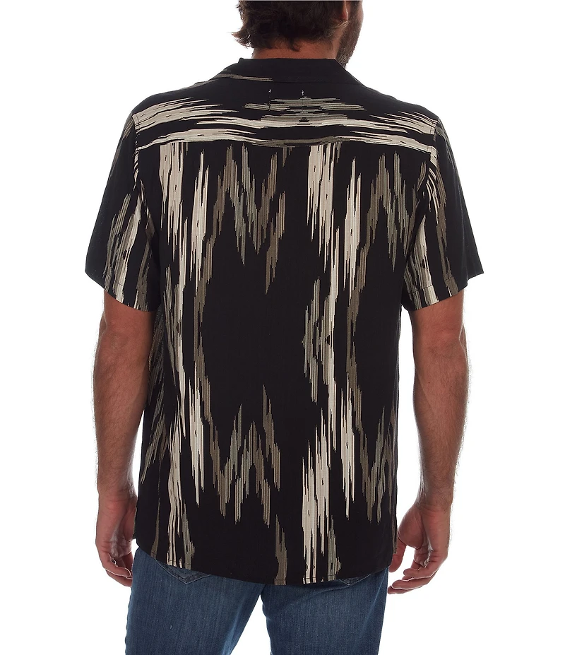 PX Clothing Short Sleeve Camp Neckline Vertical Zig-Zag Woven Shirt