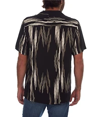 PX Clothing Short Sleeve Camp Neckline Vertical Zig-Zag Woven Shirt