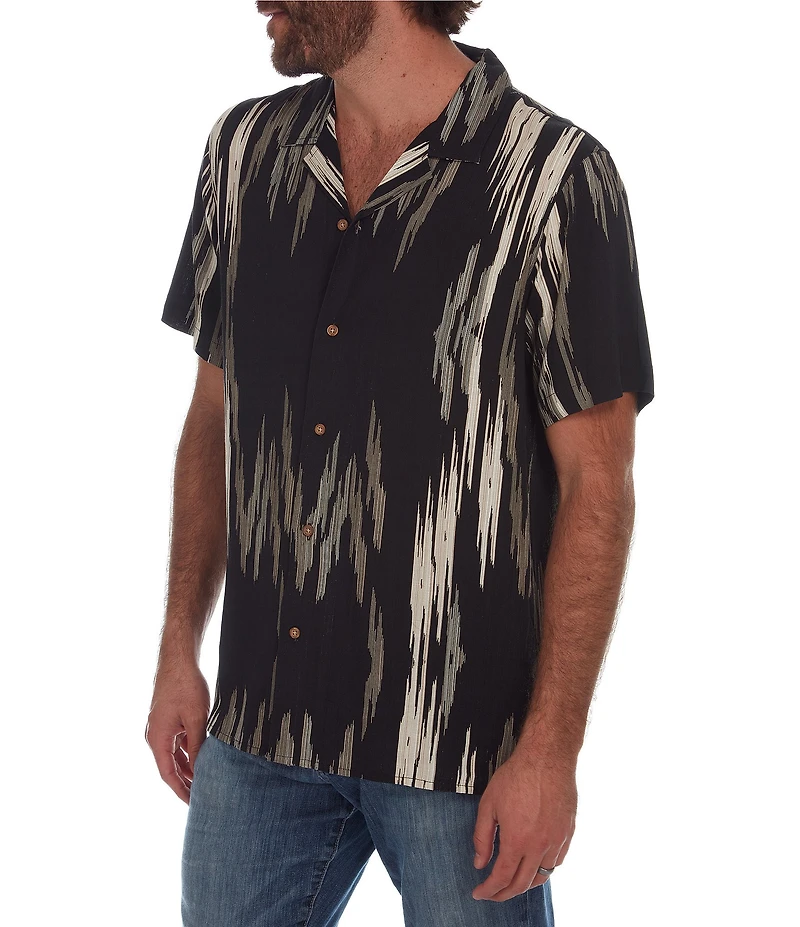 PX Clothing Short Sleeve Camp Neckline Vertical Zig-Zag Woven Shirt