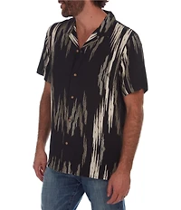 PX Clothing Short Sleeve Camp Neckline Vertical Zig-Zag Woven Shirt