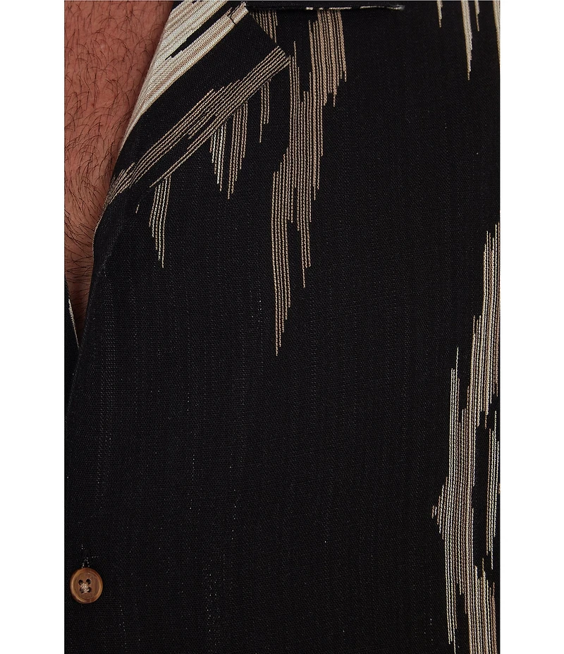 PX Clothing Short Sleeve Camp Neckline Vertical Zig-Zag Woven Shirt