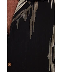 PX Clothing Short Sleeve Camp Neckline Vertical Zig-Zag Woven Shirt