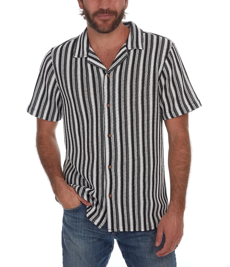 PX Clothing Short Sleeve Vertical Stripe Woven Shirt