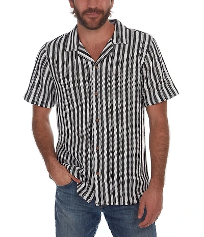 PX Clothing Short Sleeve Vertical Stripe Woven Shirt