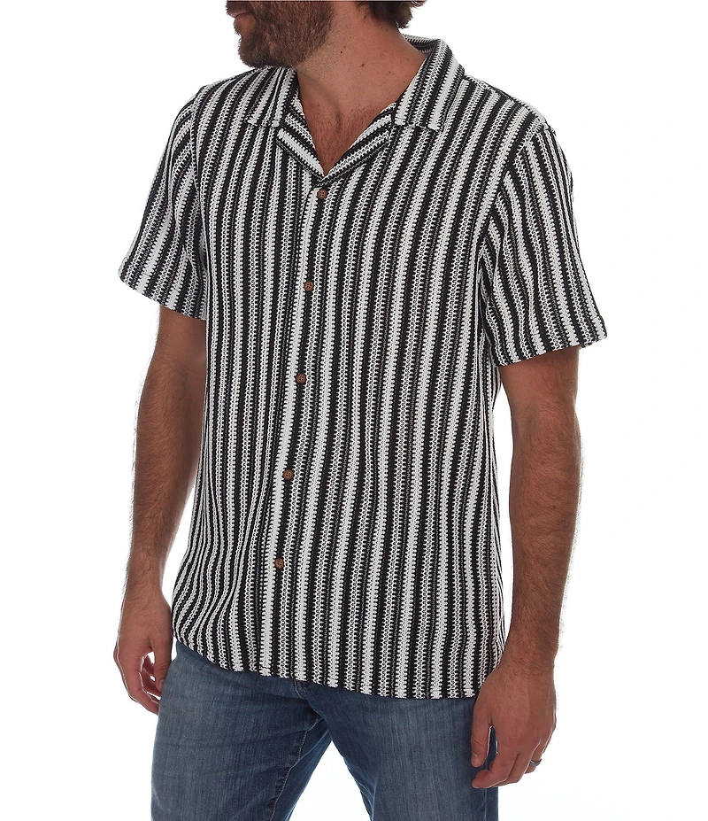 PX Clothing Short Sleeve Vertical Stripe Woven Shirt