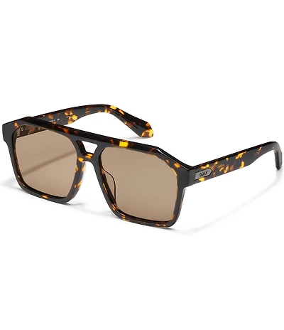 QUAY Men's Soundcheck 48mm Tortoise Geometric Aviator Sunglasses