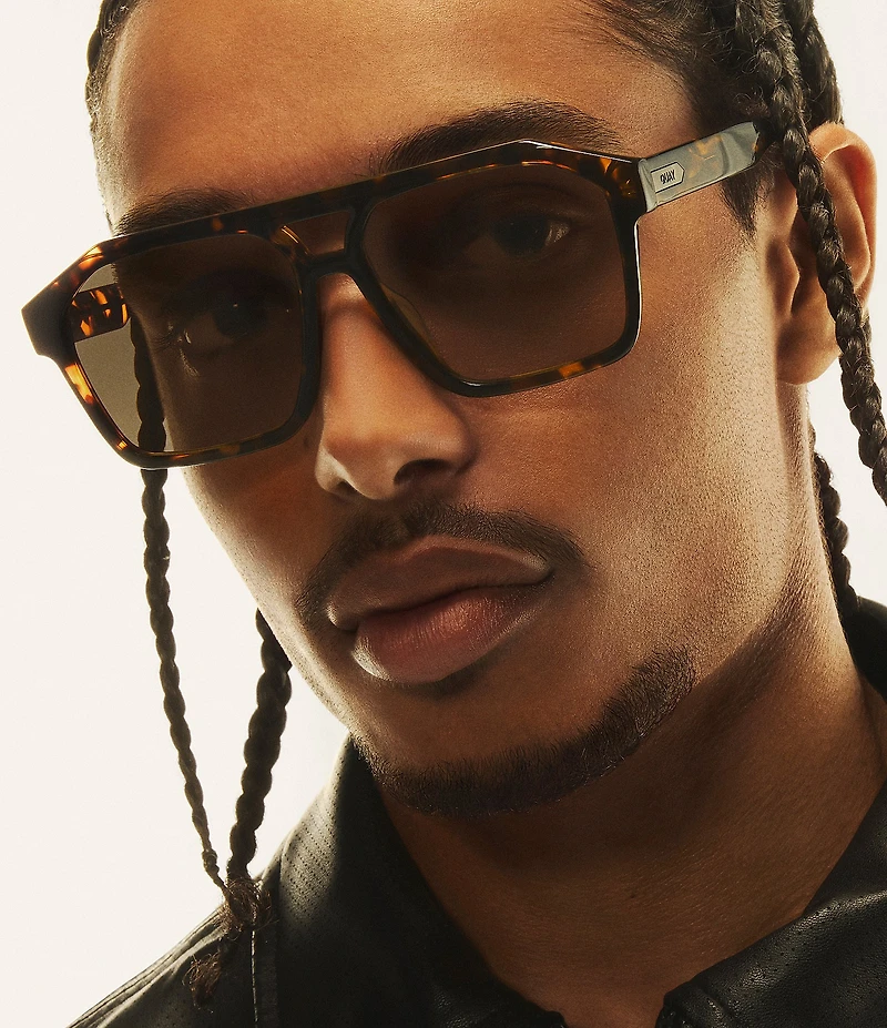 QUAY Men's Soundcheck 48mm Tortoise Geometric Aviator Sunglasses