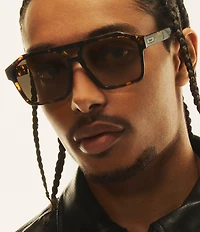 QUAY Men's Soundcheck 48mm Tortoise Geometric Aviator Sunglasses