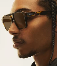 QUAY Men's Soundcheck 48mm Tortoise Geometric Aviator Sunglasses