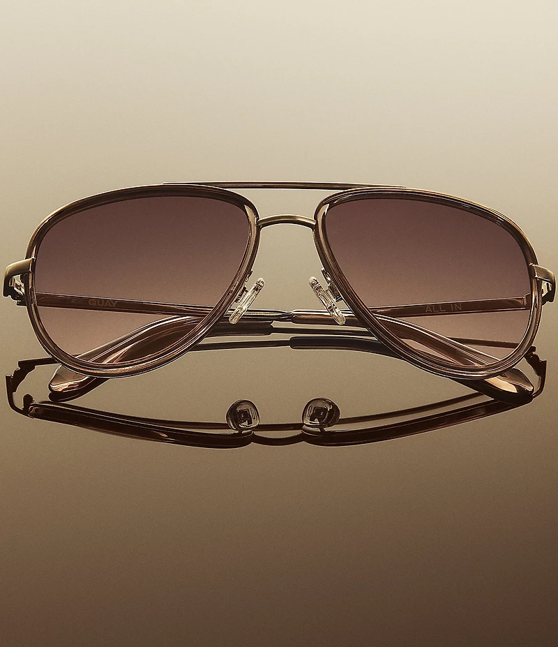 QUAY Unisex All In Medium 49mm Aviator Mirrored Sunglasses