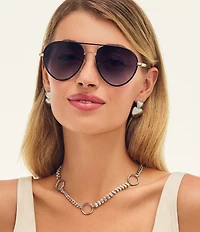 QUAY Women's Say Less 53mm Aviator Sunglasses