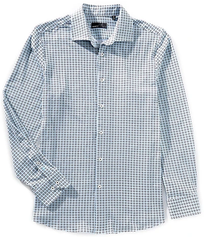 Quieti Geo Print Stretch Long Sleeve Woven Shirt