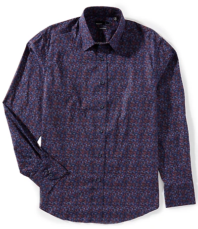 Quieti Geo Print Stretch Long Sleeve Woven Shirt