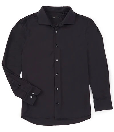 Quieti Stretch Solid Textured Dobby Long Sleeve Woven Shirt