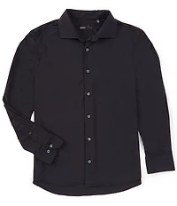 Quieti Stretch Solid Textured Dobby Long Sleeve Woven Shirt