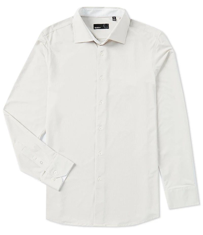 Quieti Stretch Solid Textured Dobby Long Sleeve Woven Shirt
