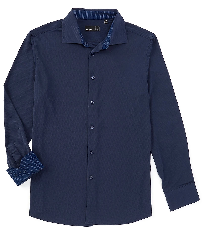 Quieti Stretch Solid Textured Dobby Long Sleeve Woven Shirt