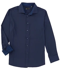 Quieti Stretch Solid Textured Dobby Long Sleeve Woven Shirt