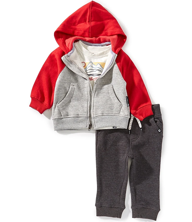 Quiksilver Baby Boys Long Sleeve Color Block Hooded Jacket, Coordinating Jogger Pants & Short Sleeve Logo/Graphic Jersey T-Shirt
