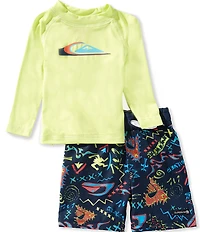 Quiksilver Baby Boys Raglan-Sleeve Solid Rashguard T-Shirt & Printed Swim Trunks Set