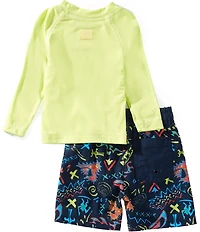 Quiksilver Baby Boys Raglan-Sleeve Solid Rashguard T-Shirt & Printed Swim Trunks Set