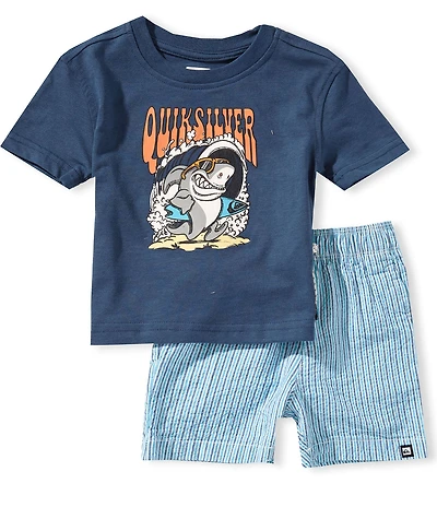 Quiksilver Baby Boys Short-Sleeve Bold Surf Graphic T-Shirt & Striped Shorts Set