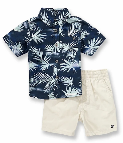 Quiksilver Baby Boys Short-Sleeve Tropical-Floral-Printed Shirt & Solid Shorts Set