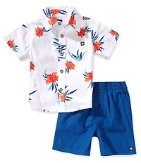 Quiksilver Baby Boys Short-Sleeve Tropical-Floral-Printed Shirt & Solid Shorts Set