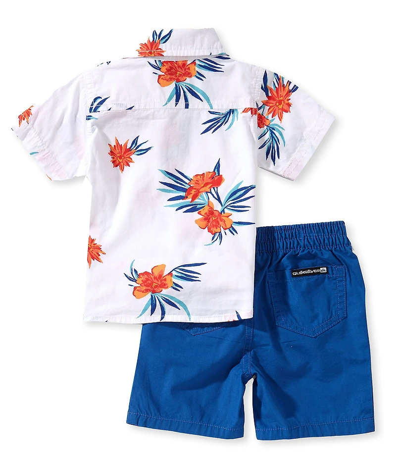 Quiksilver Baby Boys Short-Sleeve Tropical-Floral-Printed Shirt & Solid Shorts Set