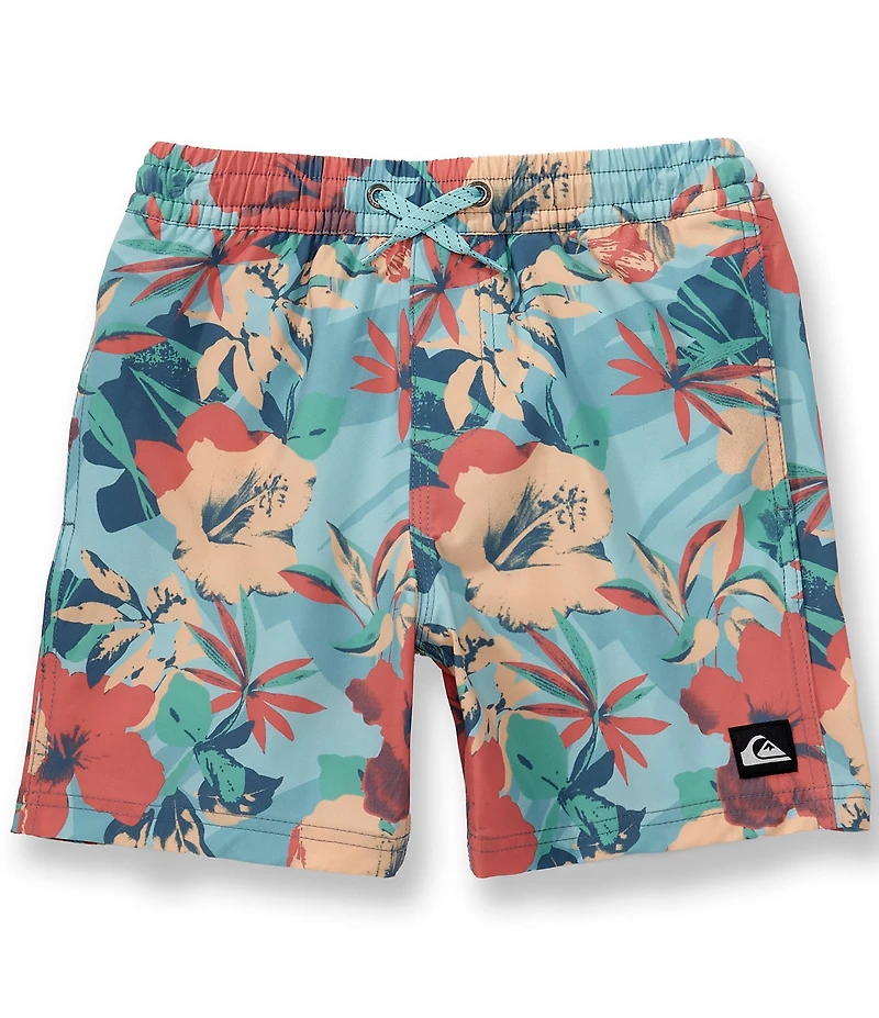 Quiksilver Big Boys Blue Floral Surf Silk Volley Trunks