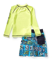 Quiksilver Little Boys Raglan-Sleeve Logo/Icon Rashguard T-Shirt & Mixed-Media-Printed Board Shorts Set