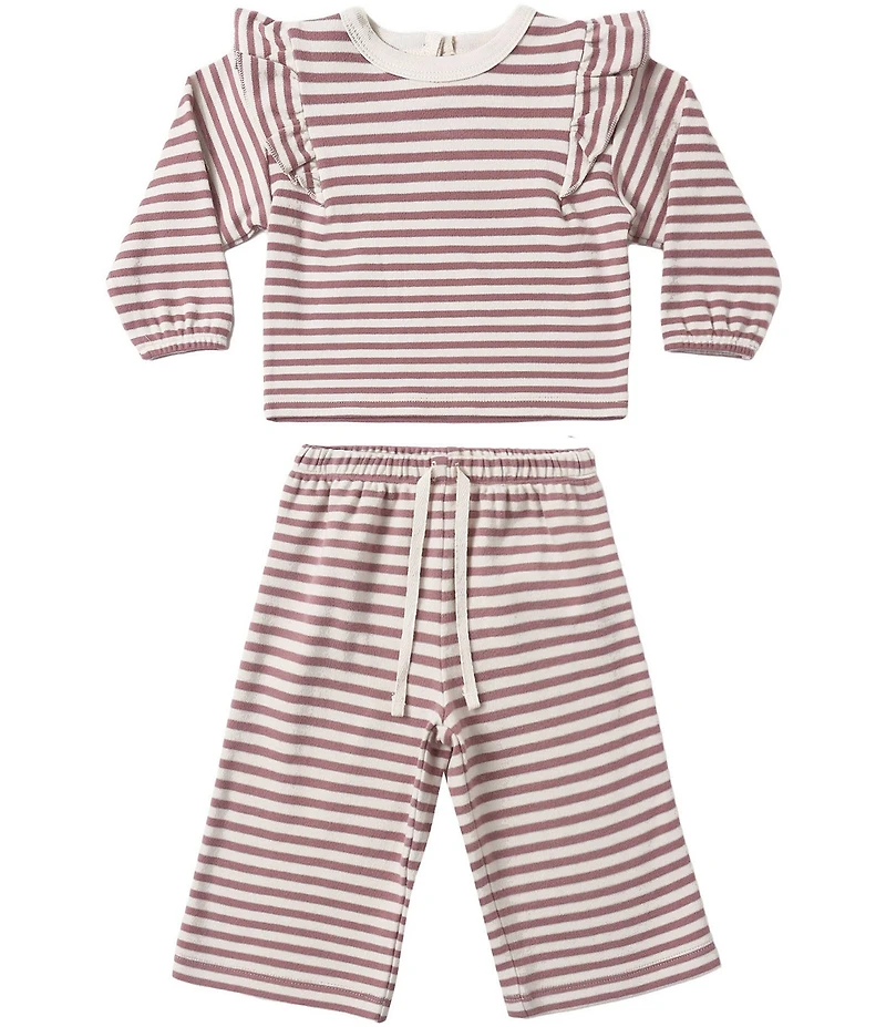 Quincy Mae Baby Girls Ruffle Cozy Mulberry Stripe Top & Pants 2-Piece Set
