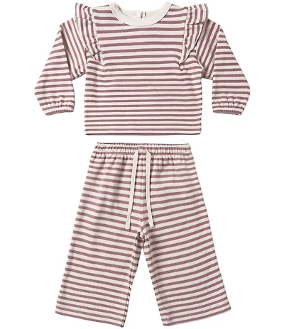 Quincy Mae Baby Girls Ruffle Cozy Mulberry Stripe Top & Pants 2-Piece Set