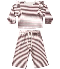 Quincy Mae Baby Girls Ruffle Cozy Mulberry Stripe Top & Pants 2-Piece Set