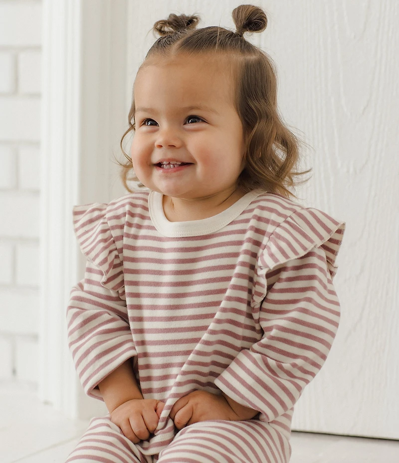 Quincy Mae Baby Girls Ruffle Cozy Mulberry Stripe Top & Pants 2-Piece Set